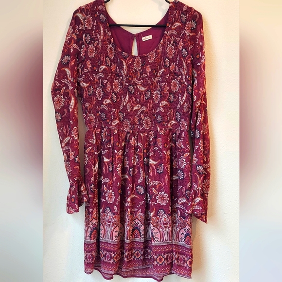 Hollister Floral Shear Long Sleeves Peasant Dress, Size Large - Picture 3 of 9